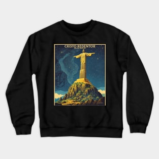 Cristo Redentor Starry Night Rio de Janeiro Brazil Vintage Tourism Travel Poster Crewneck Sweatshirt